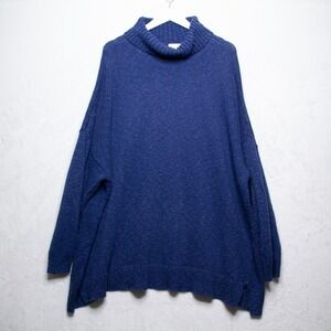 J Jill Relaxed Fit Cotton Blend Turtleneck Sweater Yale Blue Womens Plus Sz 2X